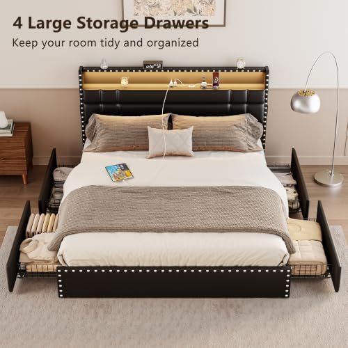 Forestell Queen Bed Frame with 4 Storage Drawers, LED Lights & Charging - Image 7