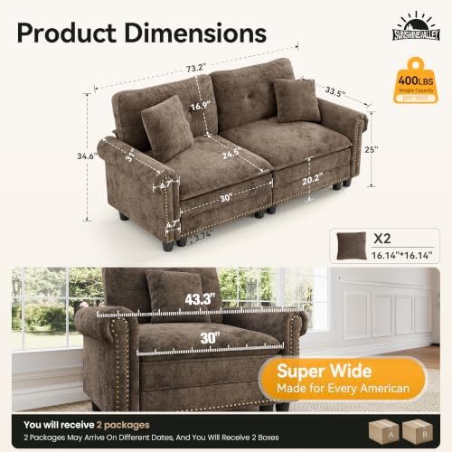 SUNSHINE VALLEY 73.2" Modular Loveseat Cloud Couch Rolled Arms & Deep Seats - Image 2