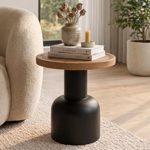 Round Side Table, Reclaimed Pine Wood Top, Circle Texture by DMFurniture
