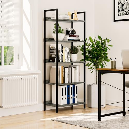 NUMENN Bookshelf, 5 Tier Freestanding Shelving Unit, Dark Grey - Image 4