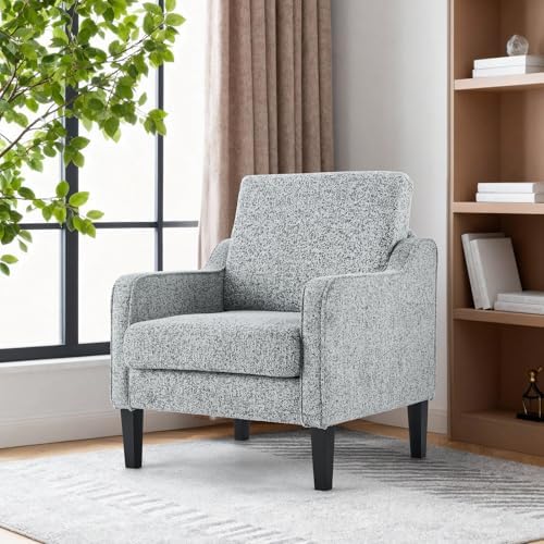VINGLI Grey Accent Chair, Chenille Upholstered Armchair - Image 2
