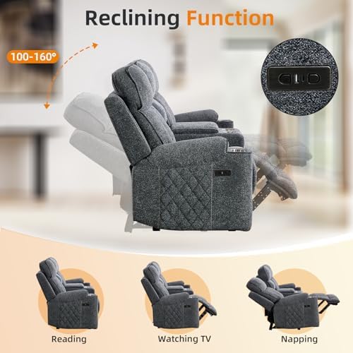 EBELLO Power Reclining Sofa Couch, Fabric Electric Recliner Loveseat Sofa - Image 6