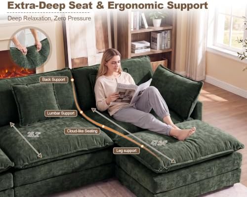 111.5” Modular Sectional Sofa, L Shaped Cloud Couch - Image 5