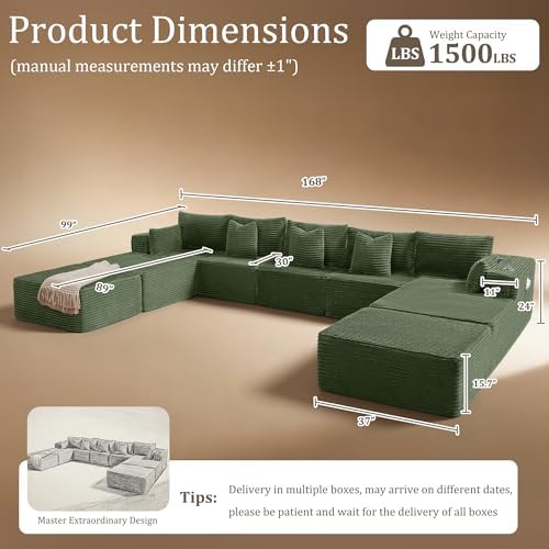 168" Cloud Sectional Couch, Comfort U Shaped Sofa - Image 2