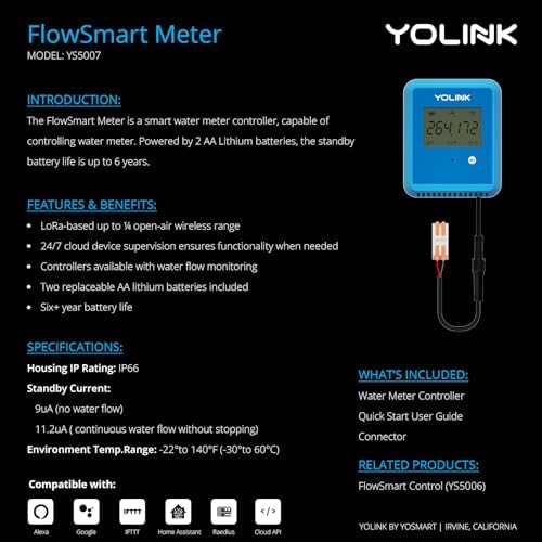 YoLink FlowSmart NSF Water Meter, Smart Water Usage Monitor and Water Leak - Image 7