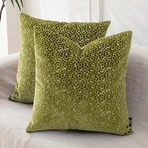 FIFU 16x16 Inch Throw Pillow Covers Set of 2, Jacquard Velvet, Olive Green by FIFU