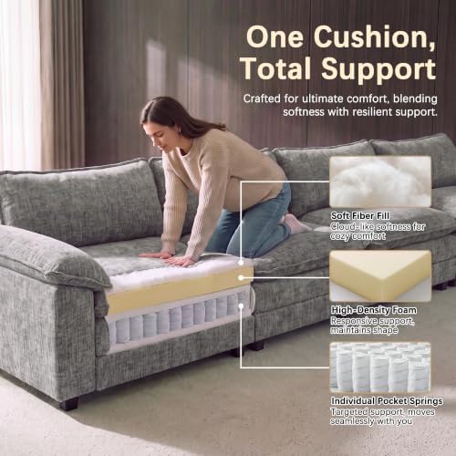 Homall 158.6" Cloud Couch, Modular Sectional Sofa, Light Grey - Image 6