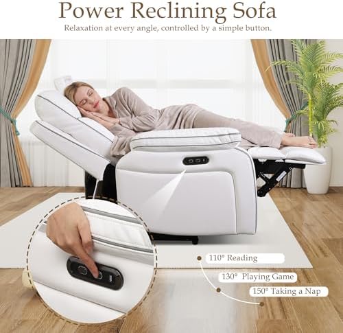 Power Reclining Sofa with Fold Down Table, Breathable PU Leather Electric - Image 3