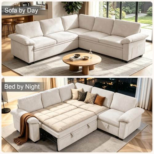 108''Modular Sectional Sleeper Sofa, L Shape Pull Out Sofa Bed - Image 5