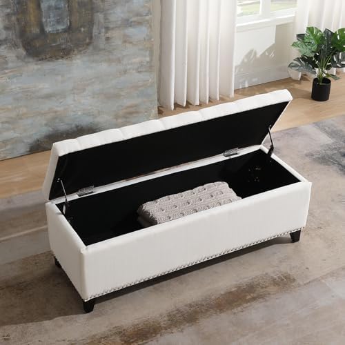 Storage Ottoman Bench, Linen Tufted Large Shoe Entryway Benches - Image 5