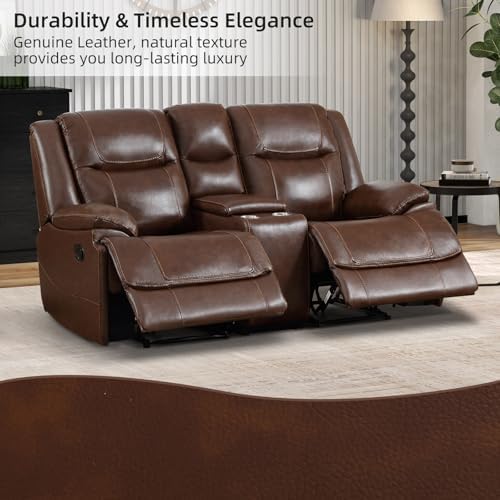 EBELLO Genuine Leather Recliner Manual Loveseat Couch - Image 5