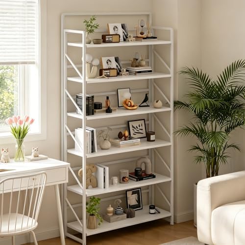 JSB 6 Tier No Assembly Folding Bookshelf, 30.3" Wide Foldable Storage Bookcase - Image 6