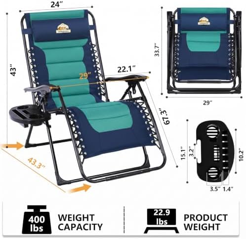 Colegence Oversized Zero Gravity Chairs Set of 2, 400-lb Capacity Recliner - Image 3