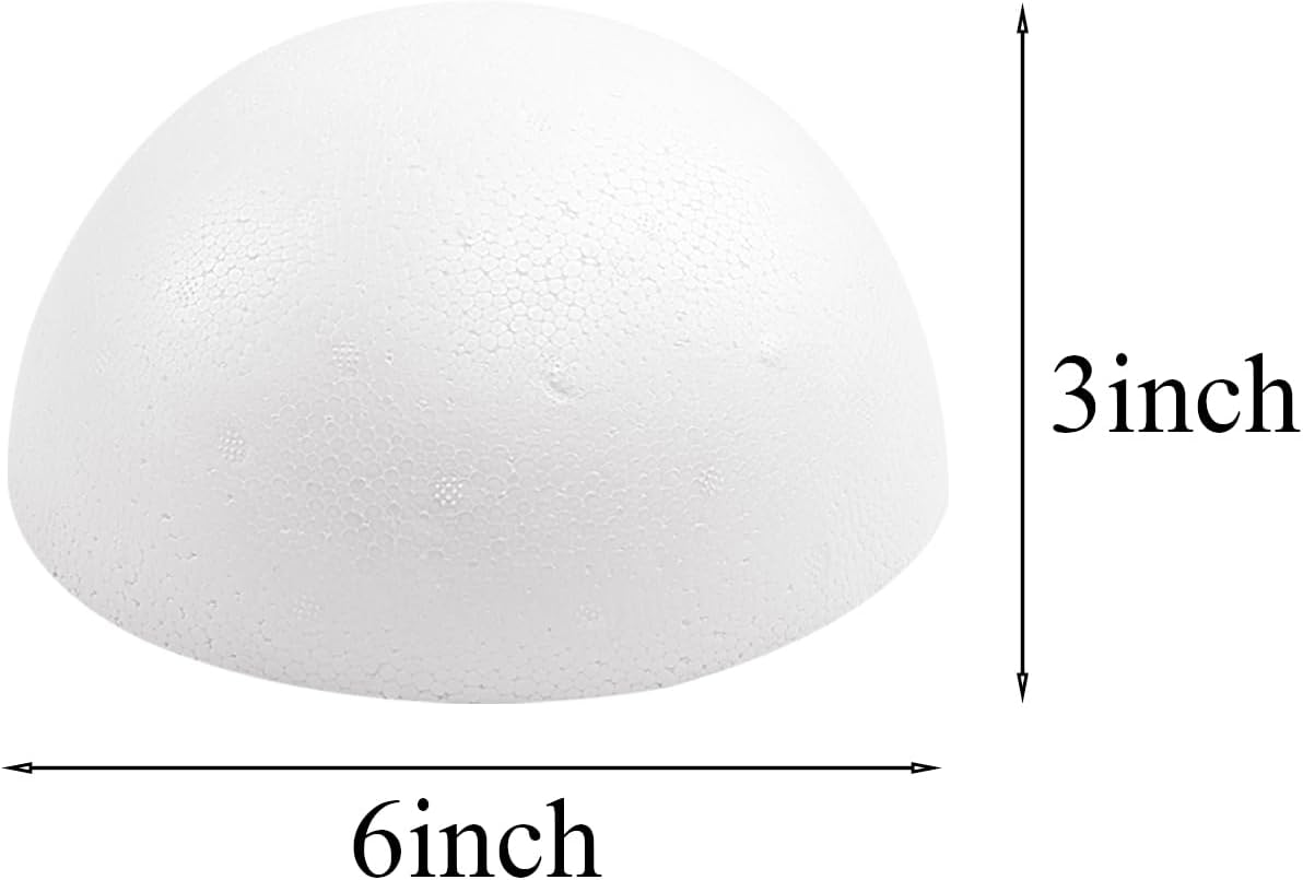 Crafjie 4PCS 6 Inchs White Foam Balls Half Round Polystyrene Half Foam Balls Craft Supplies Hemispherical Christmas Craft Ballfor DIY Home Craft Project and Art Decoration