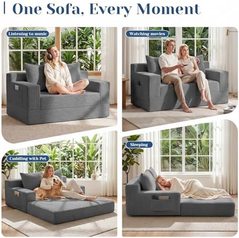 Convertible Sofa Bed, Small Boneless Couch & Boneless Loveseat, Pull Out Couch - Image 4