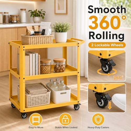 3 Tier Metal Utility Rolling Cart - Image 2