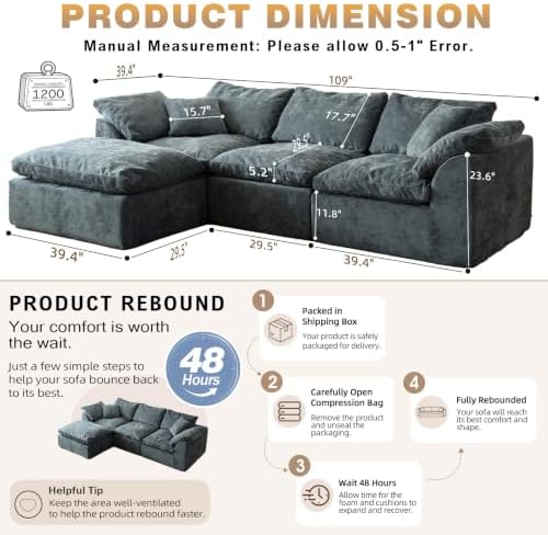 109" Boneless Cloud Couch Sectional - Image 2