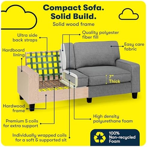 Serta Palisades 73" Track Arm Sofa, Easy Care Polyester, Soft Pillow Back - Image 5