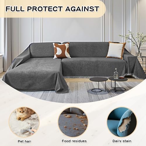 MYSKY HOME Sectional Couch Covers, 2 Pieces, Dark Grey - Image 2