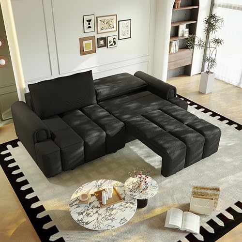 KEIKI 90.2" Modern 3-in-1 Sleeper Sofa Bed – Teddy Fabric 4-Seater Couch - Image 4