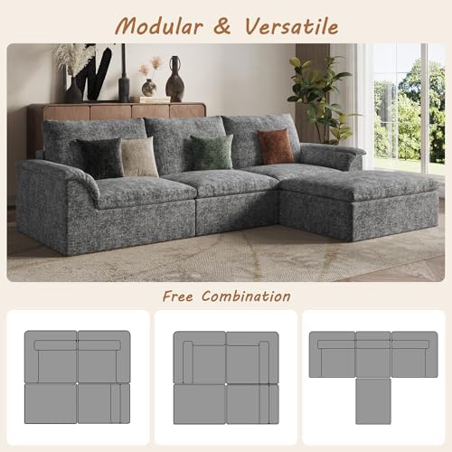 EASE MOOSE 115" L Shaped Boneless Couches, Cloud Modular Sectional Sofa - Image 5