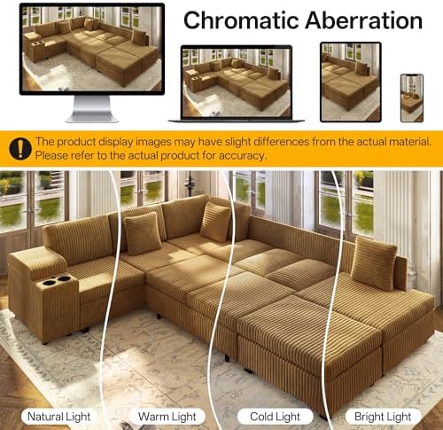 KEIKI 110" L-Shaped Oversized Plush Corduroy Modular Sectional Sofa - Image 5