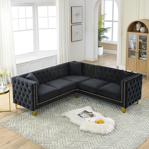 mikibama Velvet Modular Sectional Sofa, Modern L-Shaped Sofa Couch by Mikibama