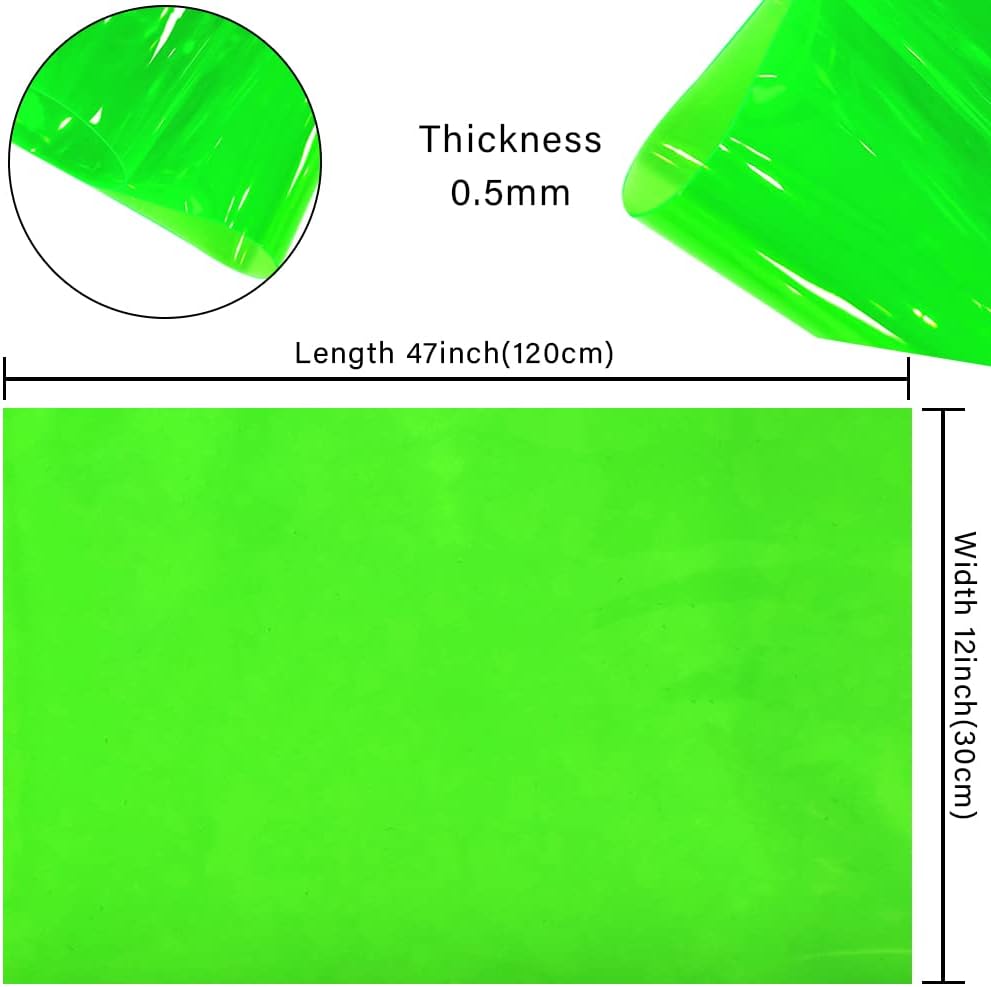 HYANG Green Transparent PVC Super Clear Holographic Vinyl Faux Leather Sheets 1 Roll 12" x 47" (30cm x 120cm) for DIY Bows Earrings Bags DIY Crafts Making