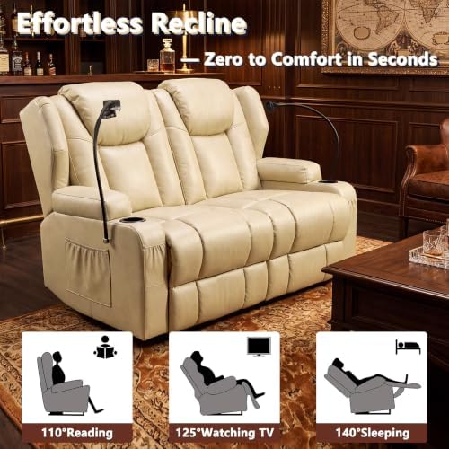 Loveseat Recliner with Massage and Heat, Built-in Bluetooth Audio, Manual Wall - Image 3