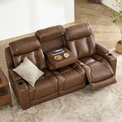Watson & Whitely Power Reclining Sofa 3-Seat Middle Flip Back, Cafe Brown - Image 2