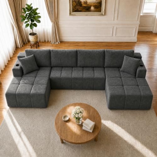 Yafylly 132 Inch U Shaped Modular Sectional Couch by Yafylly