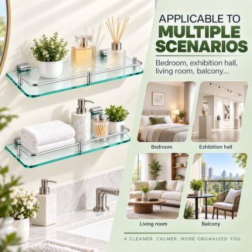 1 Pack Bathroom Glass Shelf, 15.7in Wall Mount Modern Floating Shelf - Image 4