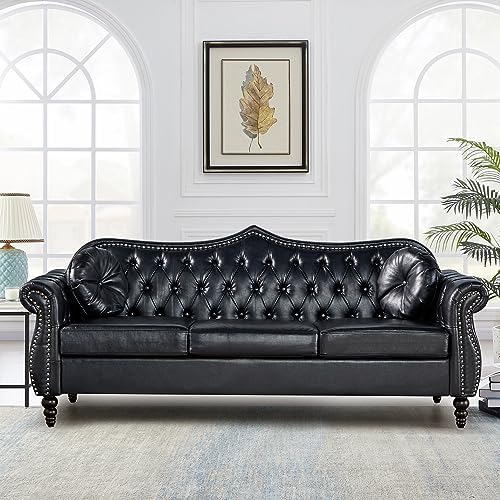 AVZEAR 82" Three Seater Leather Sofa, Chesterfield Sofa, Mid-Century Modern PU by AVZEAR