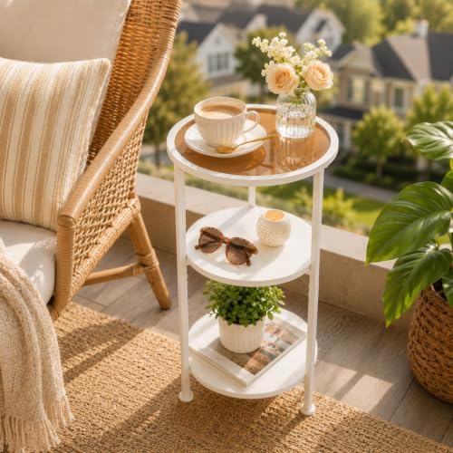 3-Tier Round Side Table with Amber Tempered Glass Top by Zexvida