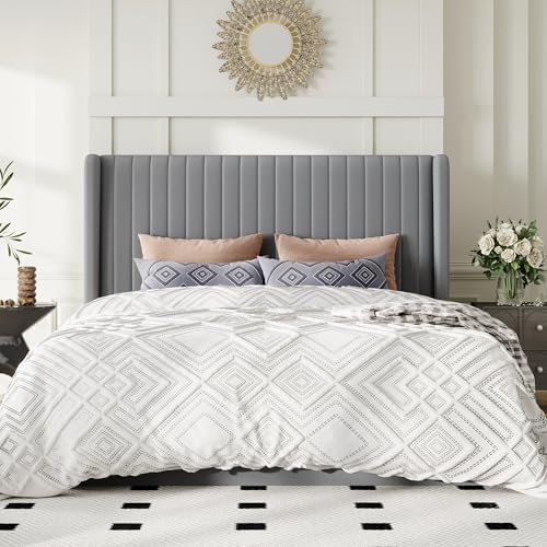 Allewie Queen Size Lift Up Storage Bed Frame Channel Tufted Headboard Grey - Image 7