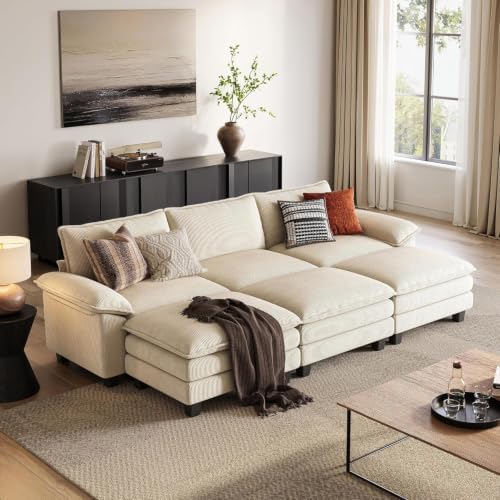 LINSY HOME 123'' Modular Sectional Sofa 3 Seat Couch Corduroy Cloud Couch by LINSYHOME