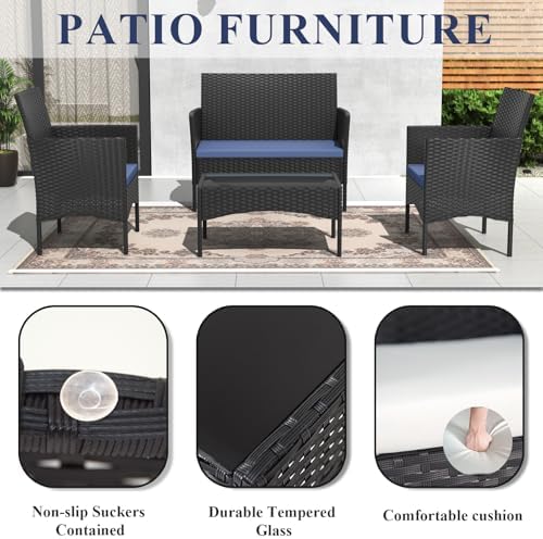 ALAULM 4 Pieces Patio Furnitrue Set Outdoor Patio Conversation Set Wicker - Image 4