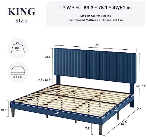 Allewie King Bed Frame, Velvet Upholstered Platform Bed - Image 2