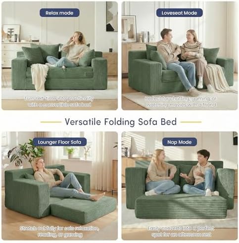 cidludto Convertible Sofa Bed, Boneless Couch 2 in 1 Loveseat Folding Couch Bed - Image 4
