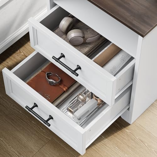 YANSNWO White Nightstand with Charging Station, 19.7" 2-Drawer End Table - Image 6