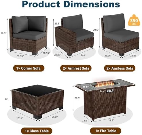 Patio Furniture Set with 44'' Fire Pit Table - Image 3