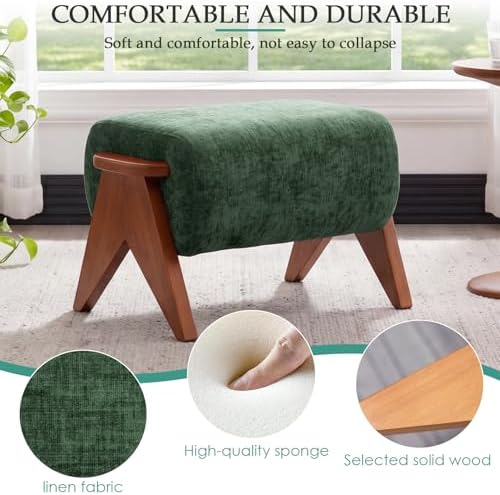 Linen Padded footstools Mid Century Modern Ottoman - Image 3