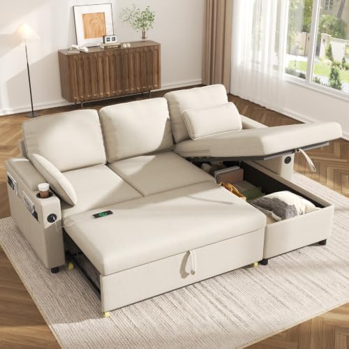 Sofa Bed Pull Out 2 in 1 Sectional Sleeper Sofa L Shaped Couch by DURASPACE