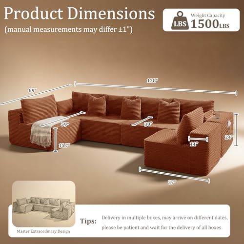 138" Cloud Sectional Couch, Comfort U Shaped Sofa - Image 2