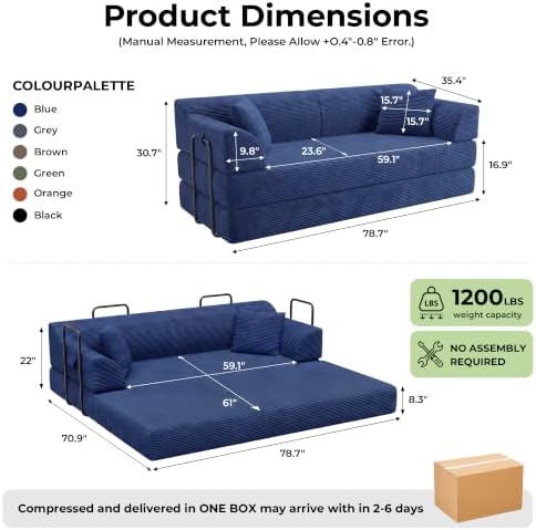 79'' Convertible Futon Sofa Bed, High‑Back Boneless Couches - Image 2