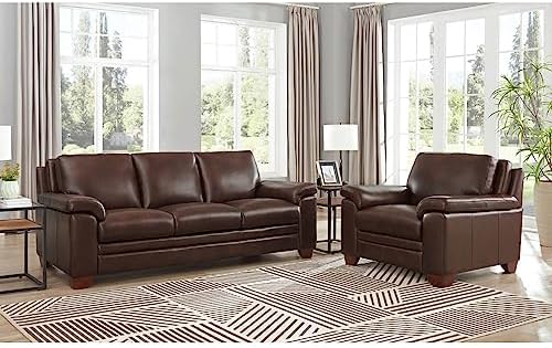 Hydeline Magnum Top Grain Leather Sofa and Chair Set, Chestnut Brown, Memory by HydelineFurniture