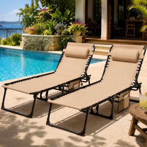 SUNW 2 Pack 400lbs Adjustable Folding Chaise Lounge, Lay Flat Recliner by Unknown