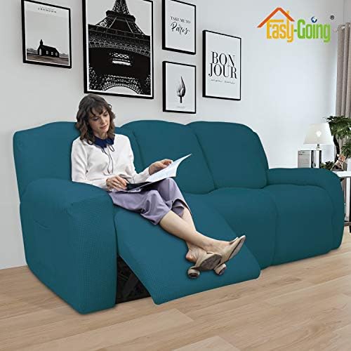 Easy-Going 8 Pieces Recliner Couch Stretch Sofa Slipcover Peacock Blue - Image 2