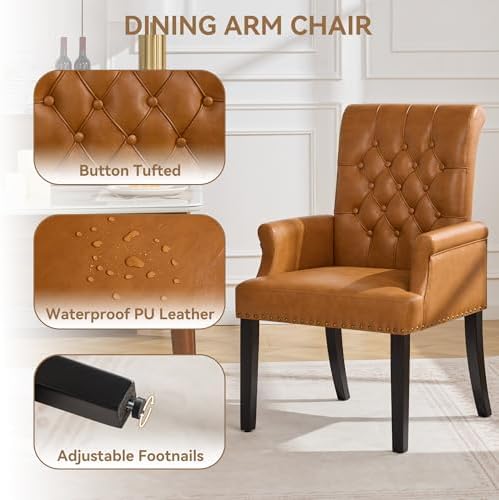Dining Chair with Arms, PU Leather High Back Dining Room Chairs - Image 4