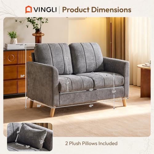 VINGLI 47.2" Tufted Chenille Loveseat, 7.9" Thick Padded Back - Image 3